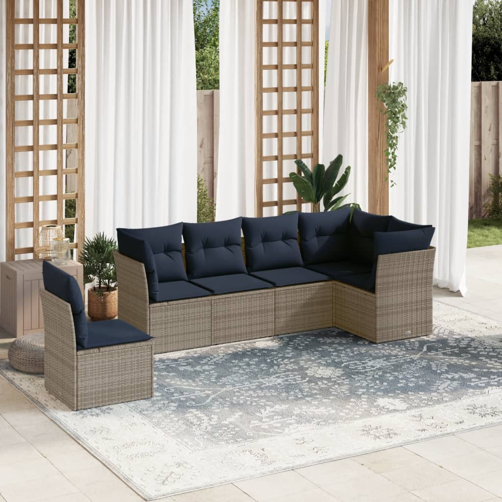 Set Divani da Giardino 6 pz con Cuscini Grigio in Polyrattan | homemem39