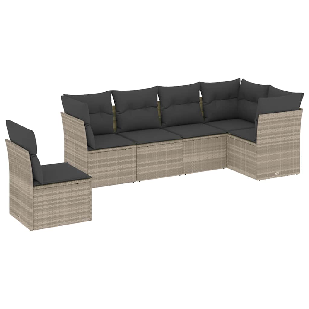 Set Divano da Giardino 6pz con Cuscini Grigio Chiaro Polyrattan | homemem39