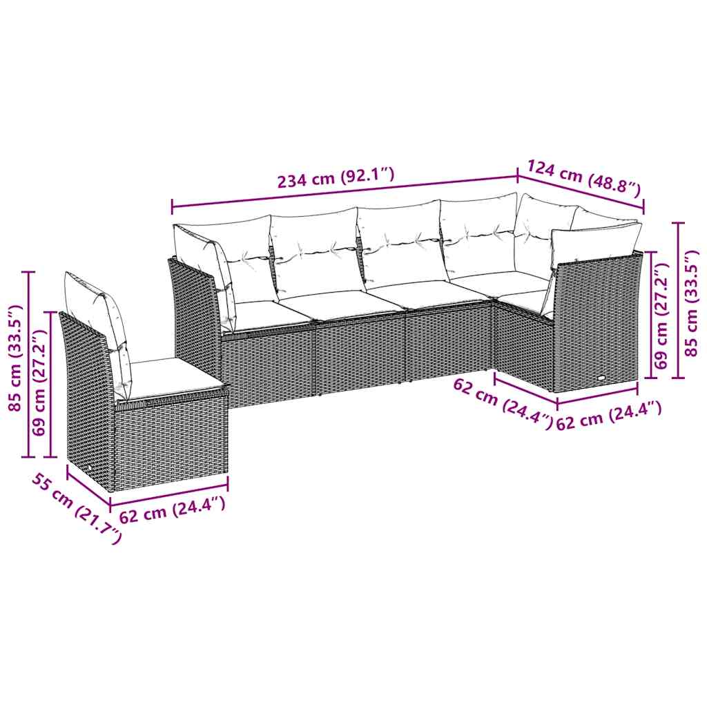 Set Divano da Giardino 6pz con Cuscini Grigio Chiaro Polyrattan | homemem39