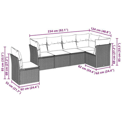 Set Divano da Giardino 6pz con Cuscini Grigio Chiaro Polyrattan | homemem39