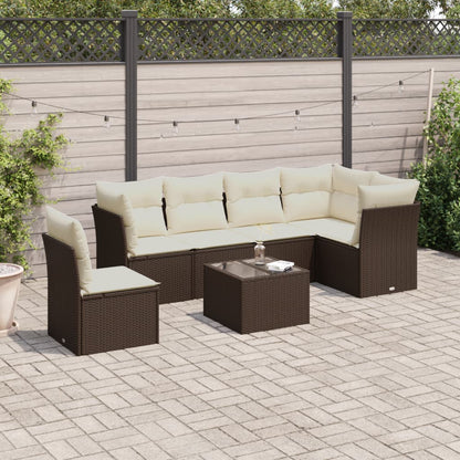 Set Divani da Giardino 6 pz con Cuscini Marrone in Polyrattan