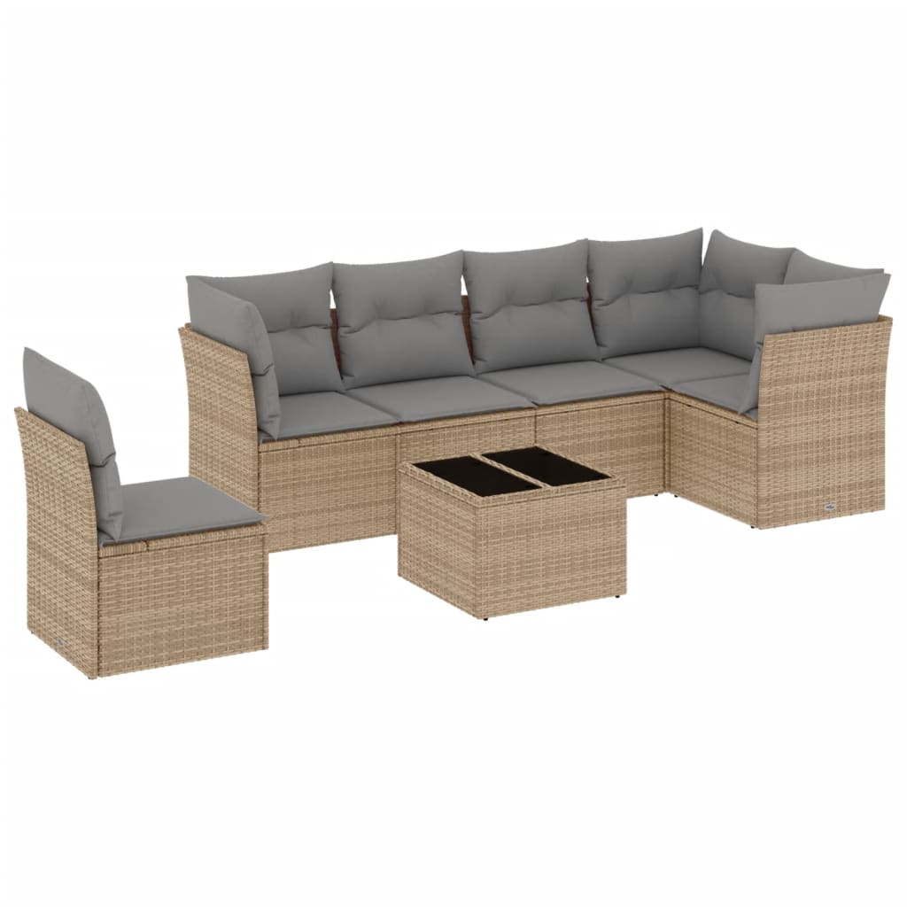 Set Divani da Giardino 7 pz con Cuscini Beige in Polyrattan | homemem39