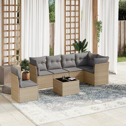 Set Divani da Giardino 7 pz con Cuscini Beige in Polyrattan | homemem39