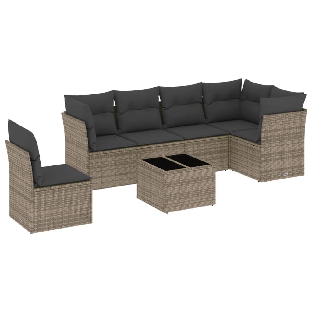 Set Divani da Giardino 7 pz con Cuscini Grigio in Polyrattan | homemem39