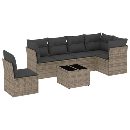Set Divani da Giardino 7 pz con Cuscini Grigio in Polyrattan | homemem39