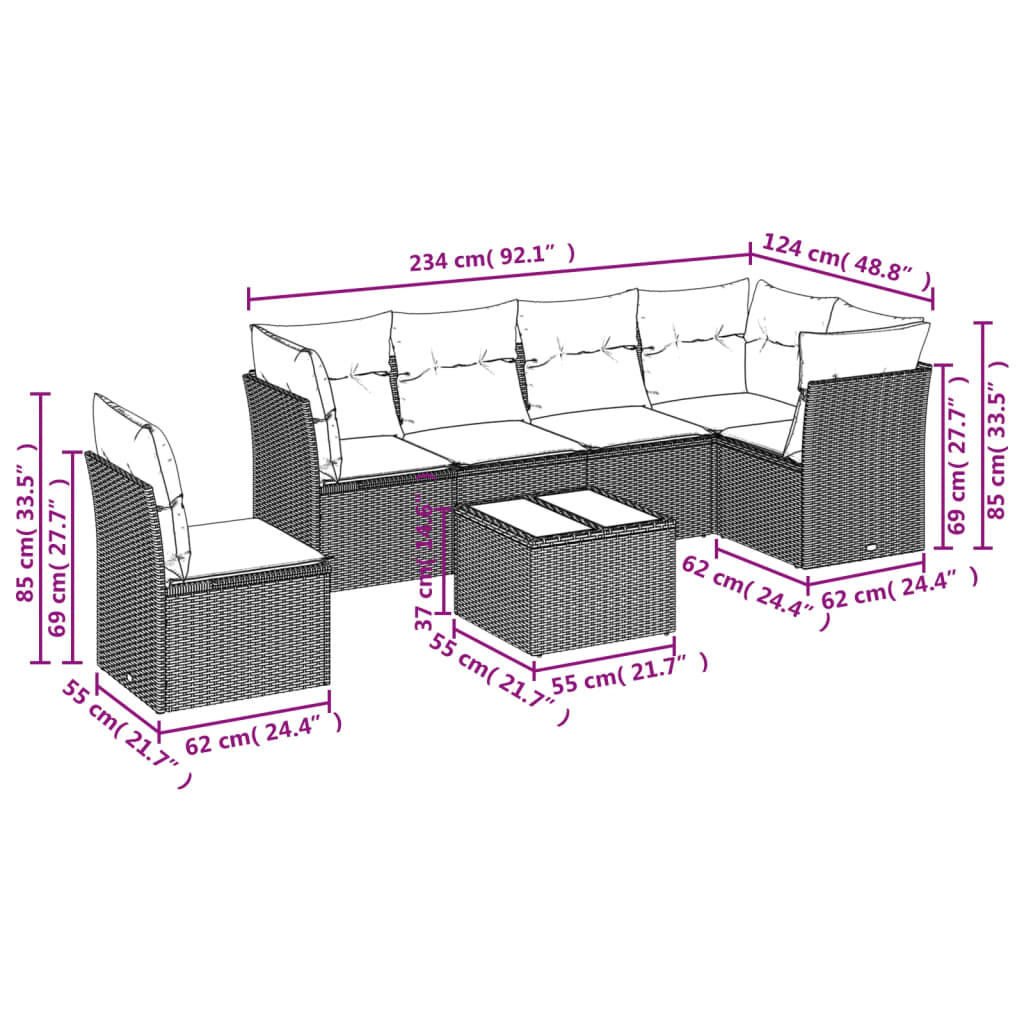 Set Divani da Giardino 7 pz con Cuscini Grigio in Polyrattan | homemem39