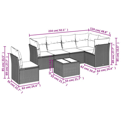 Set Divani da Giardino 7 pz con Cuscini Grigio in Polyrattan | homemem39
