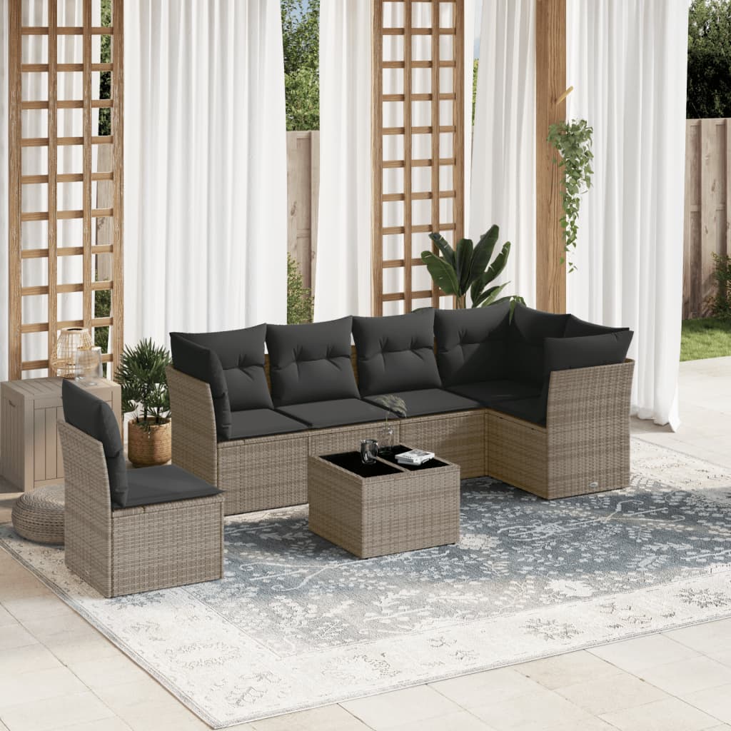 Set Divani da Giardino 7 pz con Cuscini Grigio in Polyrattan - homemem39