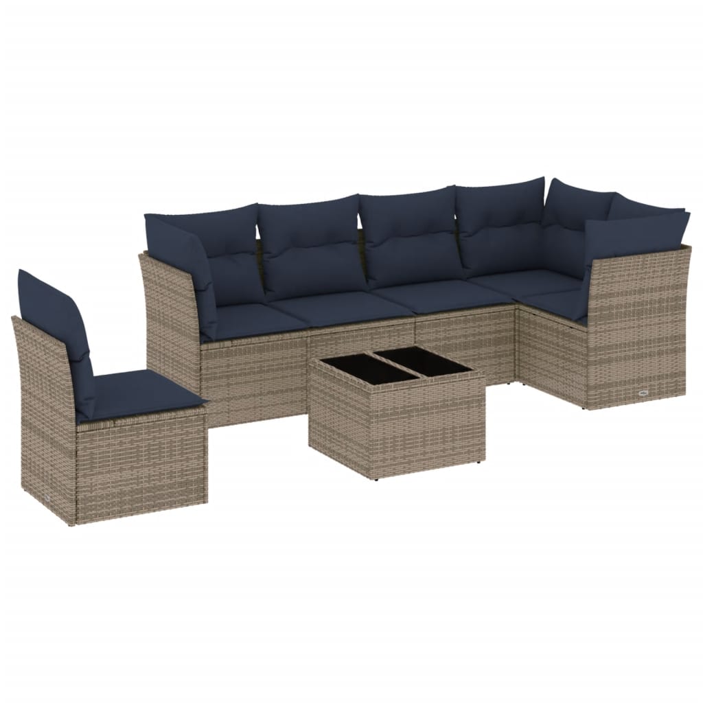 Set Divani da Giardino 7 pz con Cuscini Grigio in Polyrattan | homemem39