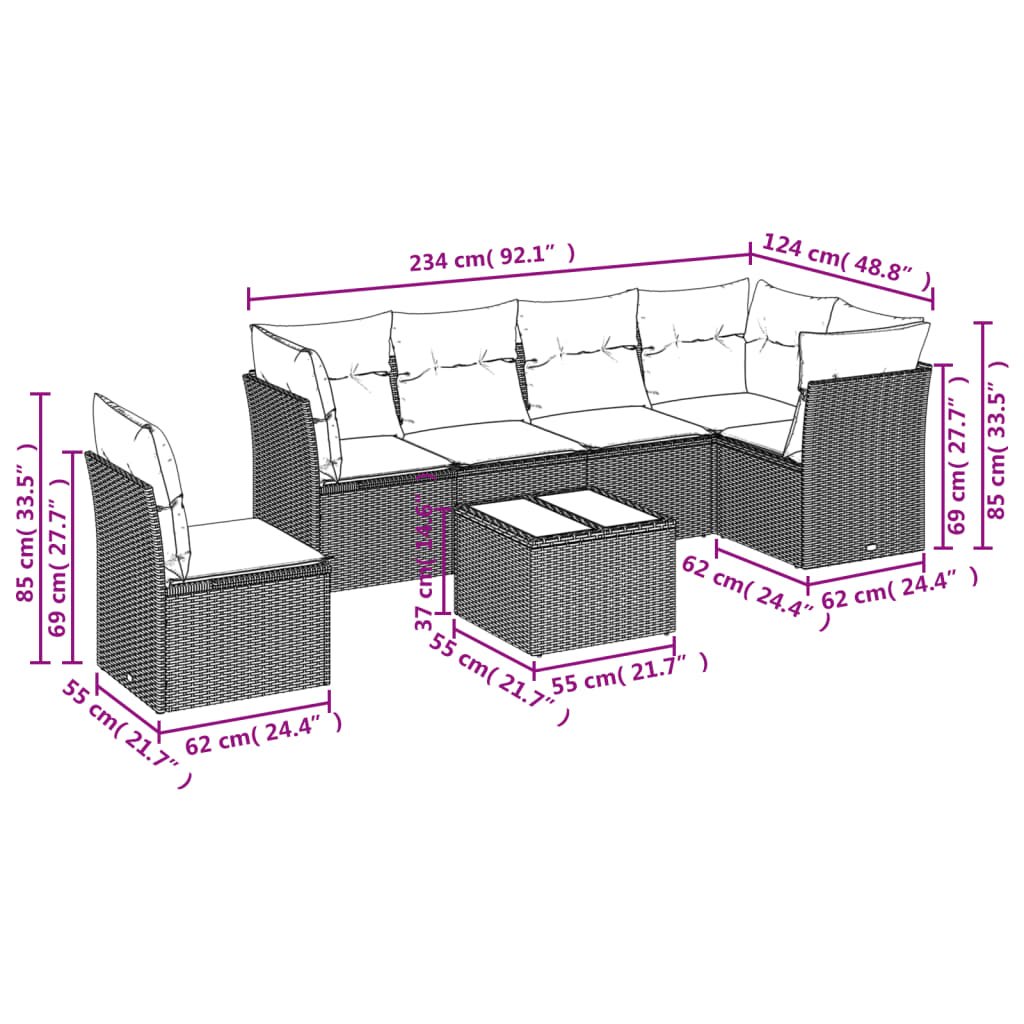 Set Divani da Giardino 7 pz con Cuscini Grigio in Polyrattan | homemem39