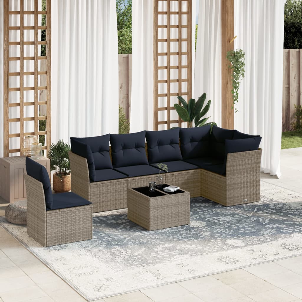 Set Divani da Giardino 7 pz con Cuscini Grigio in Polyrattan | homemem39