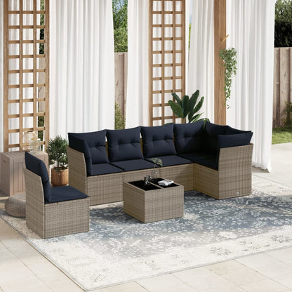 Set Divani da Giardino 7 pz con Cuscini Grigio in Polyrattan | homemem39