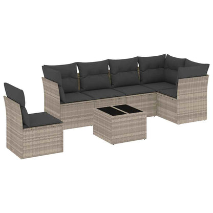 Set Divani da Giardino 7pz con Cuscini Grigio Chiaro Polyrattan | homemem39