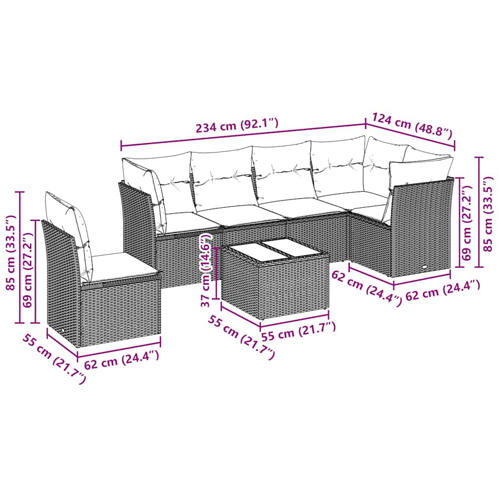Set Divani da Giardino 7pz con Cuscini Grigio Chiaro Polyrattan | homemem39