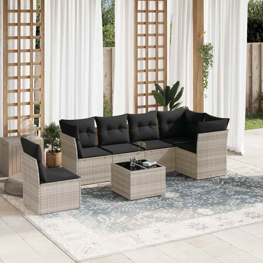 Set Divani da Giardino 7pz con Cuscini Grigio Chiaro Polyrattan | homemem39