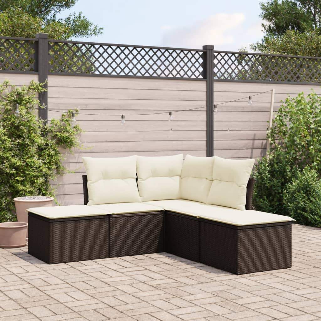 Set Divano da Giardino 5 pz con Cuscini Marrone in Polyrattan - homemem39