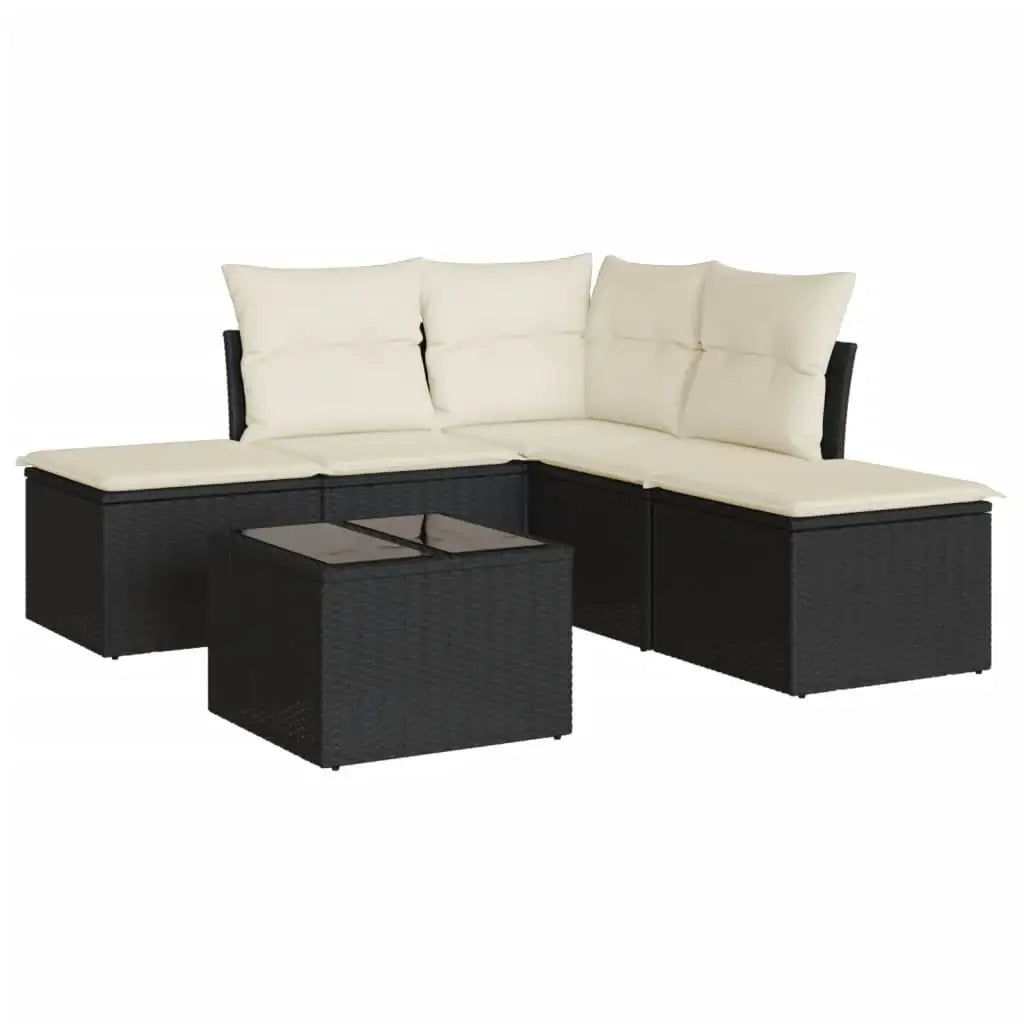 Set Divano da Giardino 6 pz con Cuscini Nero in Polyrattan - homemem39