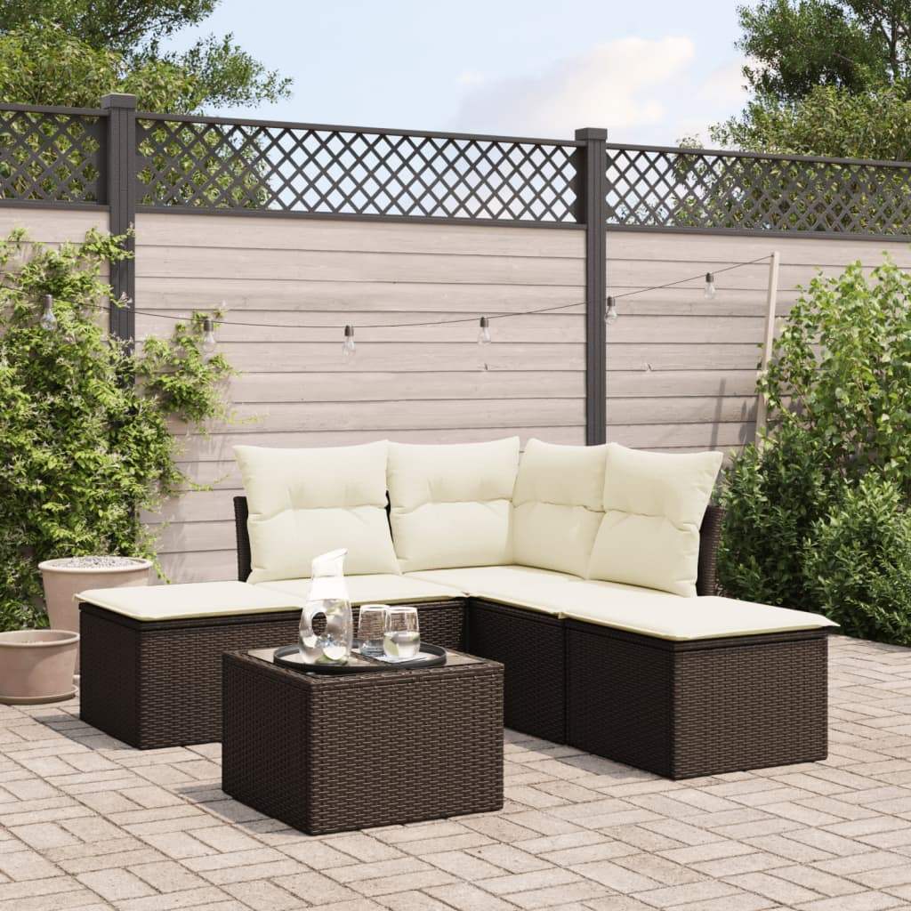 Set Divano da Giardino 6 pz con Cuscini Marrone in Polyrattan - homemem39