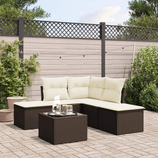 Set Divano da Giardino 6 pz con Cuscini Marrone in Polyrattan - homemem39