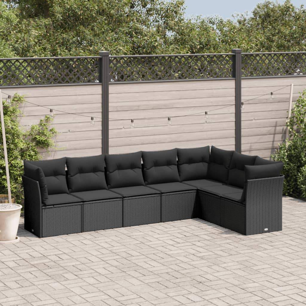 Set Divani da Giardino con Cuscini 7pz Nero Polyrattan - homemem39
