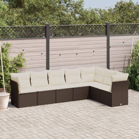 Set Divani da Giardino 7 pz con Cuscini Marrone in Polyrattan - homemem39