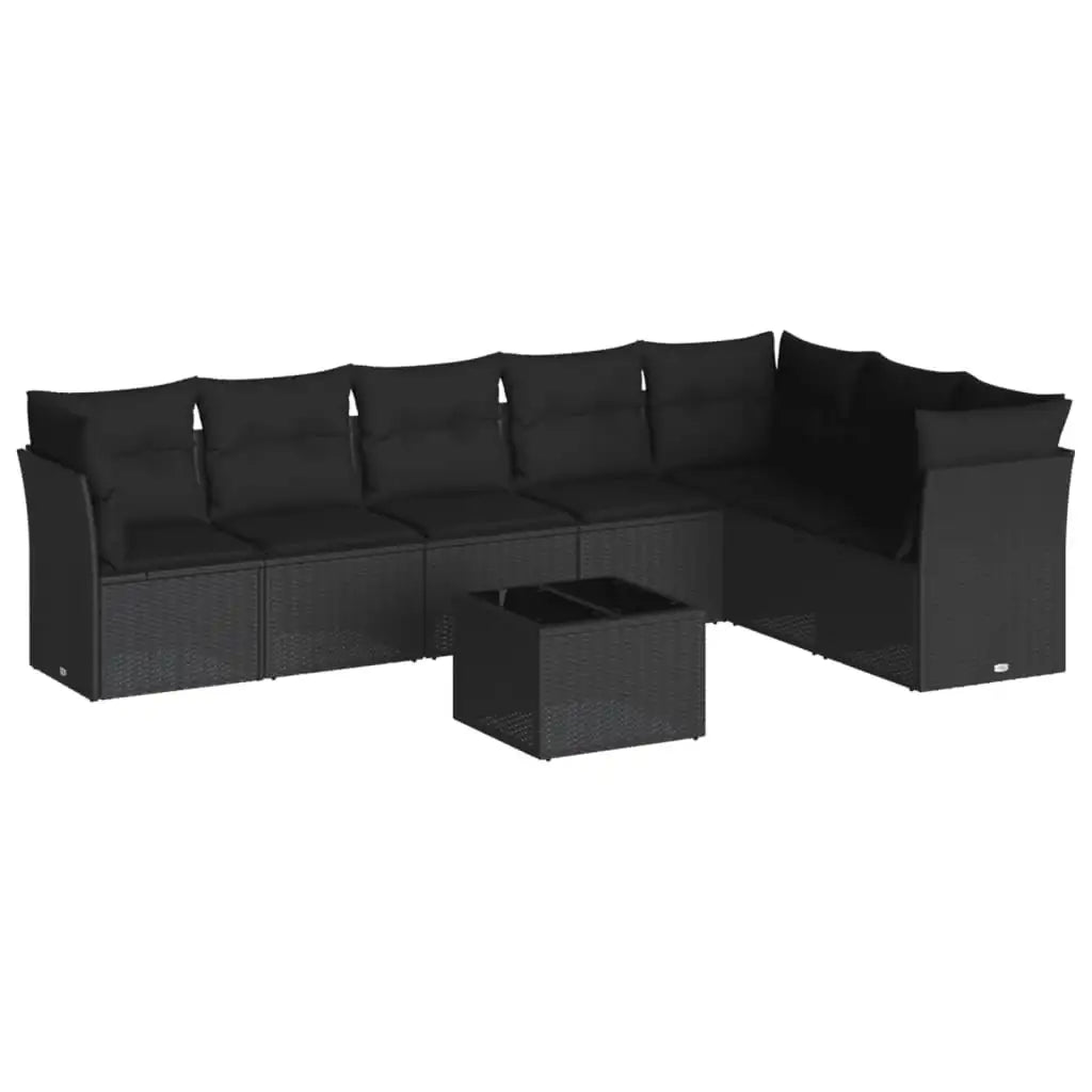 Set Divani da Giardino con Cuscini 8 pz Nero in Polyrattan - homemem39