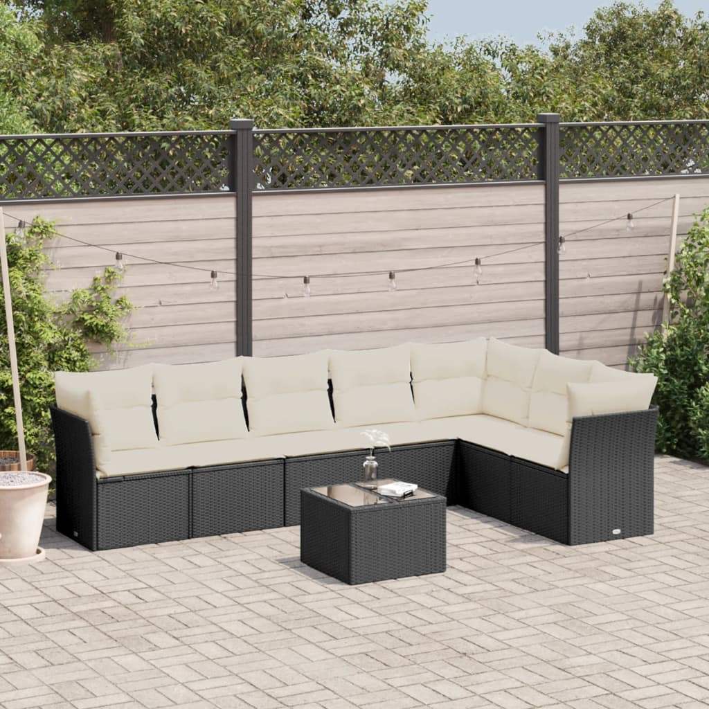 Set Divani da Giardino con Cuscini 8 pz Nero in Polyrattan - homemem39
