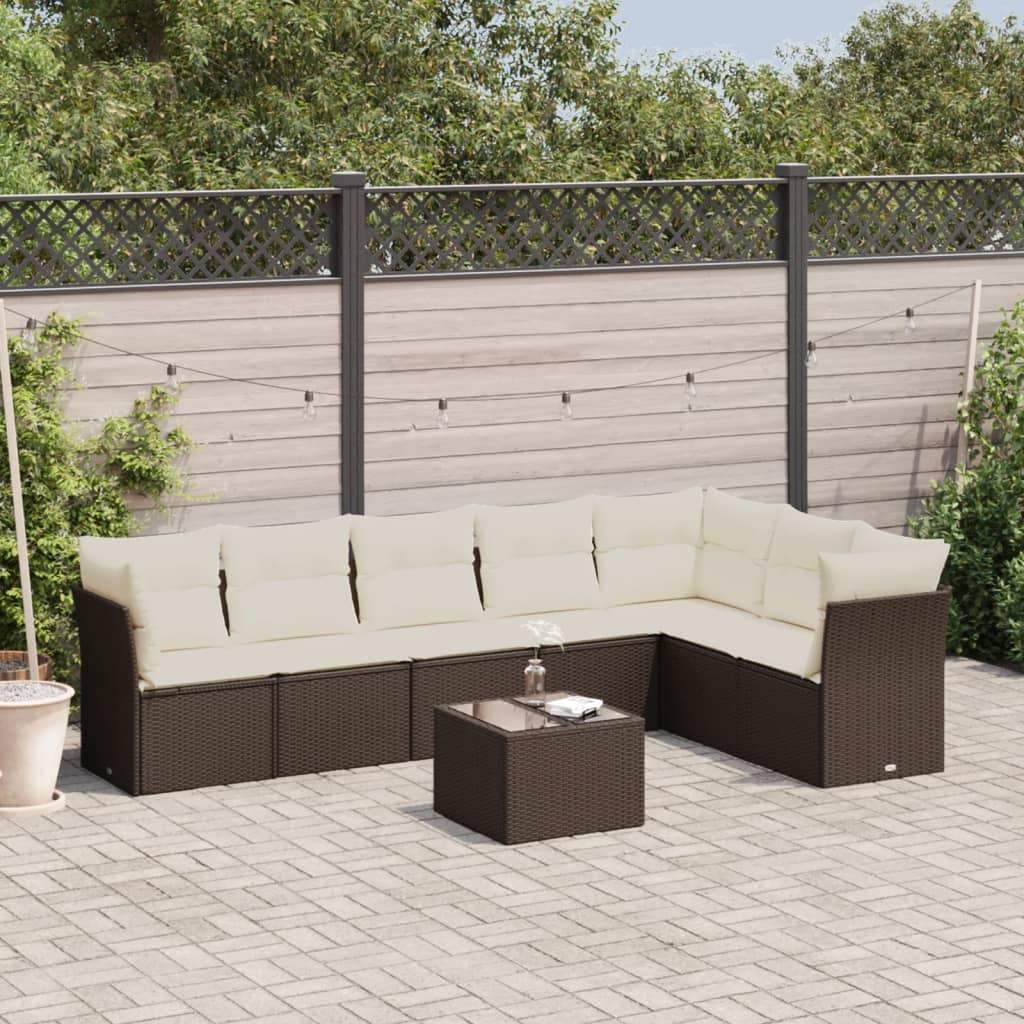 Set Divani da Giardino 8 pz con Cuscini Marrone in Polyrattan - homemem39