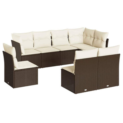 Set Divani da Giardino 8 pz con Cuscini Marrone in Polyrattan - homemem39