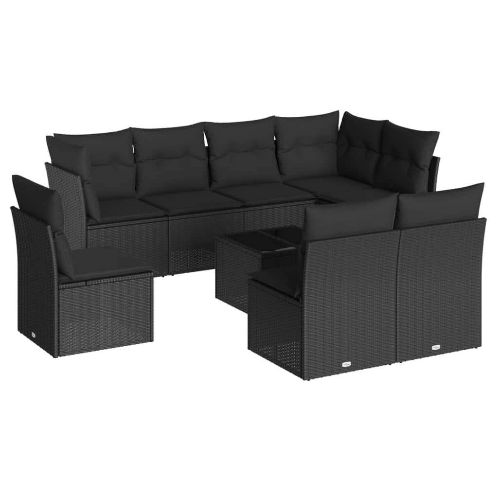 Set Divani da Giardino 9 pz con Cuscini Nero in Polyrattan - homemem39