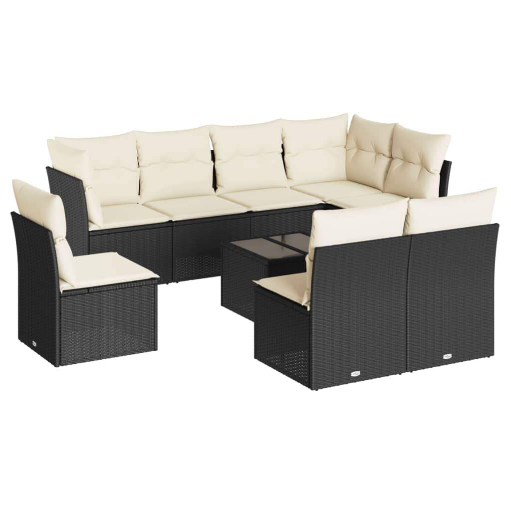 Set Divani da Giardino 9 pz con Cuscini Nero in Polyrattan - homemem39