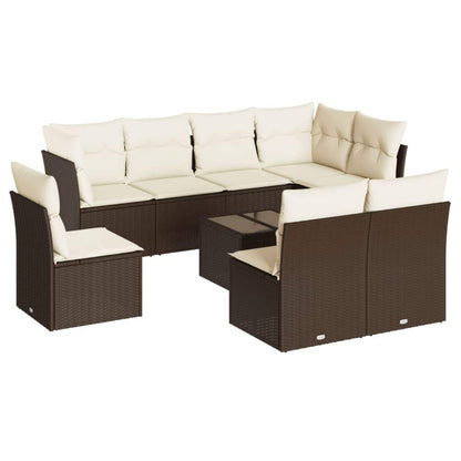 Set Divani da Giardino 9pz con Cuscini Marrone in Polyrattan - homemem39