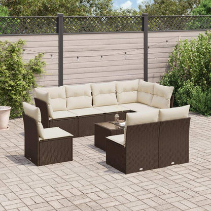 Set Divani da Giardino 9pz con Cuscini Marrone in Polyrattan - homemem39