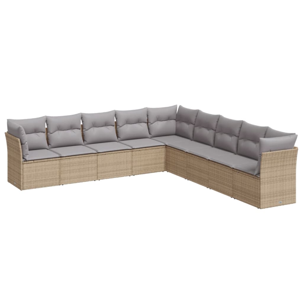 Set Divano da Giardino 9 pz con Cuscini Beige in Polyrattan | homemem39