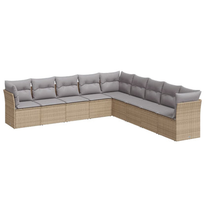Set Divano da Giardino 9 pz con Cuscini Beige in Polyrattan | homemem39