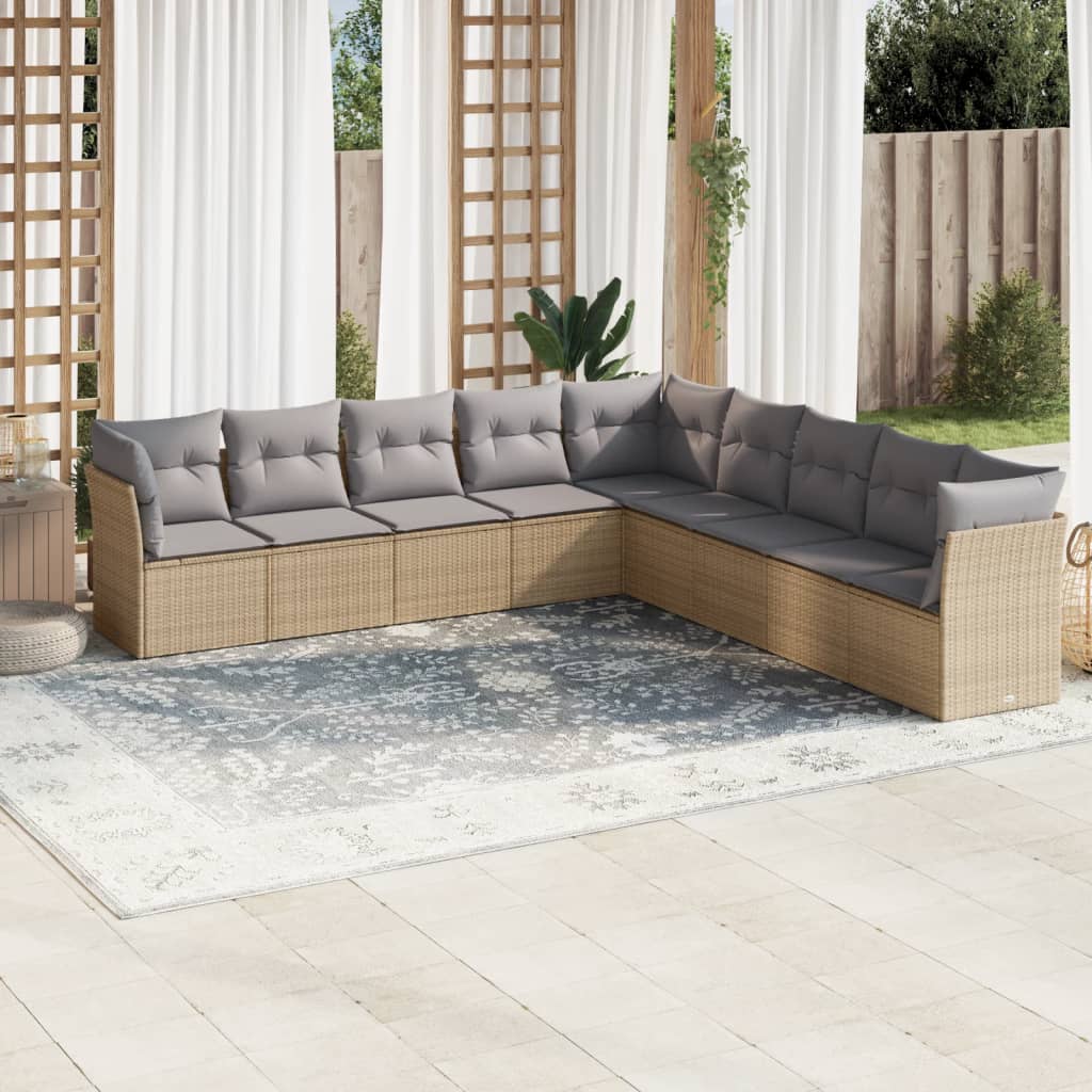 Set Divano da Giardino 9 pz con Cuscini Beige in Polyrattan | homemem39