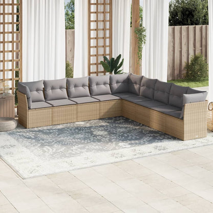 Set Divano da Giardino 9 pz con Cuscini Beige in Polyrattan | homemem39