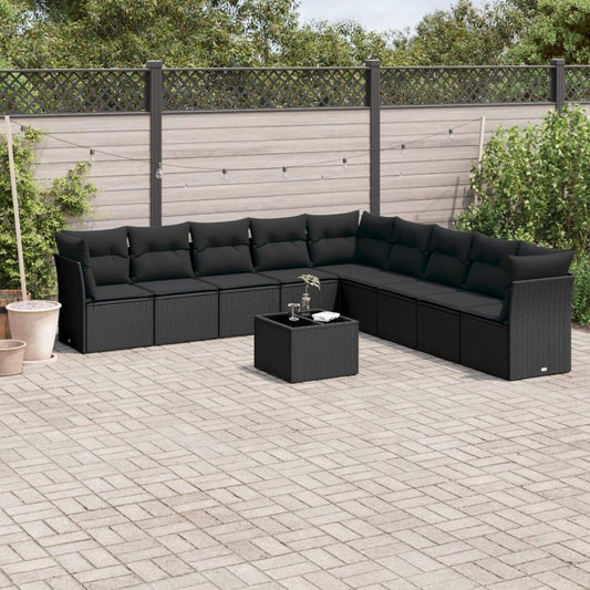 Set Divani da Giardino 10pz con Cuscini in Polyrattan Nero - homemem39