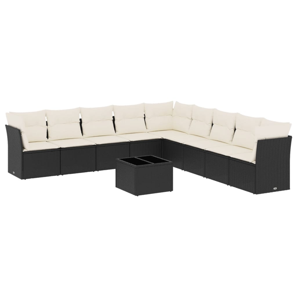 Set Divani da Giardino 10pz con Cuscini in Polyrattan Nero - homemem39