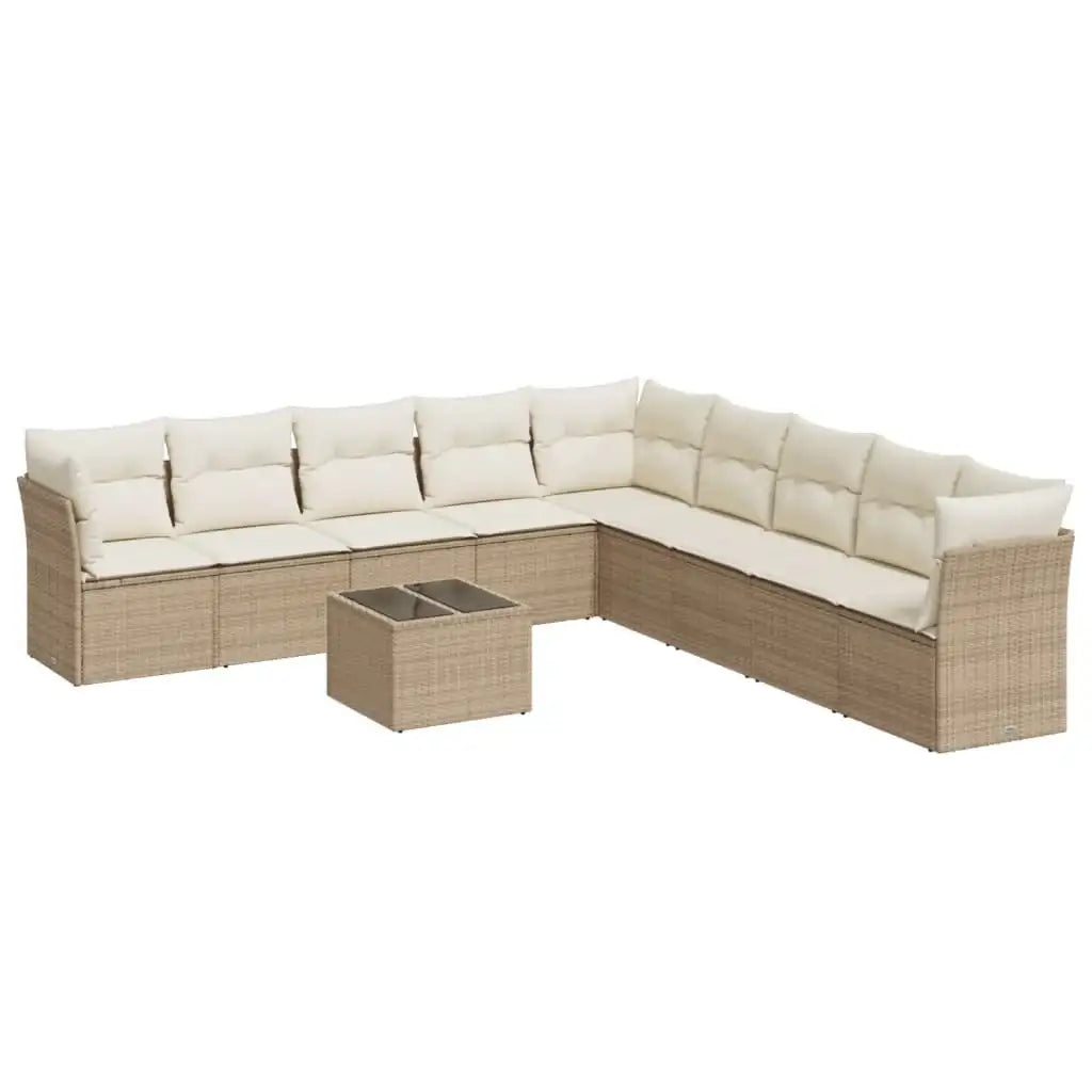 Set Divano da Giardino 10 pz con Cuscini Beige in Polyrattan - homemem39