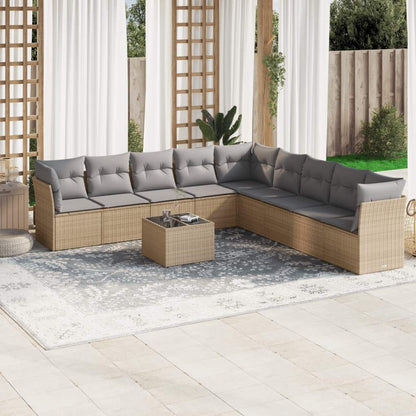 Set Divano da Giardino 10 pz con Cuscini Beige in Polyrattan - homemem39