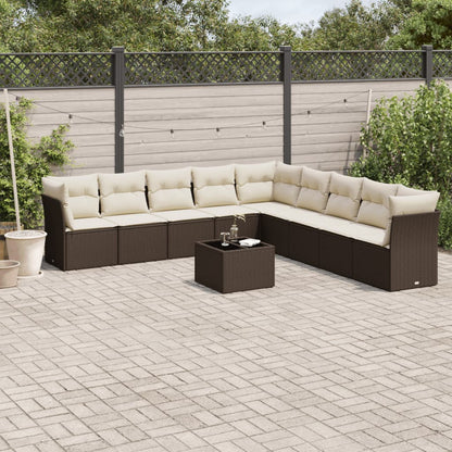 Set Divani da Giardino 10pz con Cuscini in Polyrattan Marrone - homemem39
