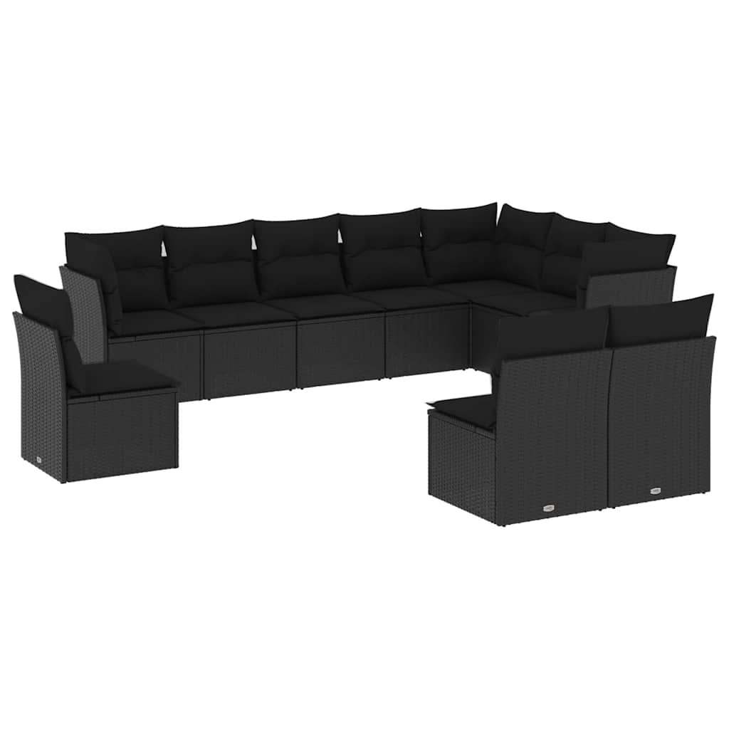 Set Divani da Giardino 10pz con Cuscini in Polyrattan Nero | homemem39