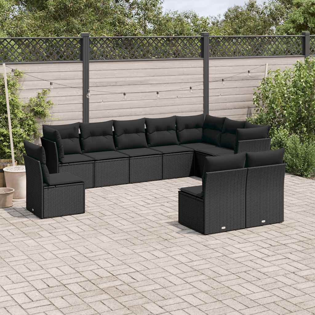 Set Divani da Giardino 10pz con Cuscini in Polyrattan Nero | homemem39