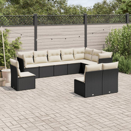 Set Divani da Giardino 10pz con Cuscini in Polyrattan Nero | homemem39
