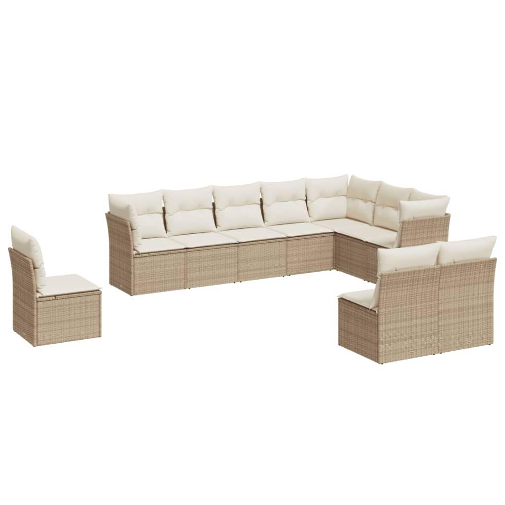 Set Divano da Giardino 10 pz con Cuscini Beige in Polyrattan - homemem39