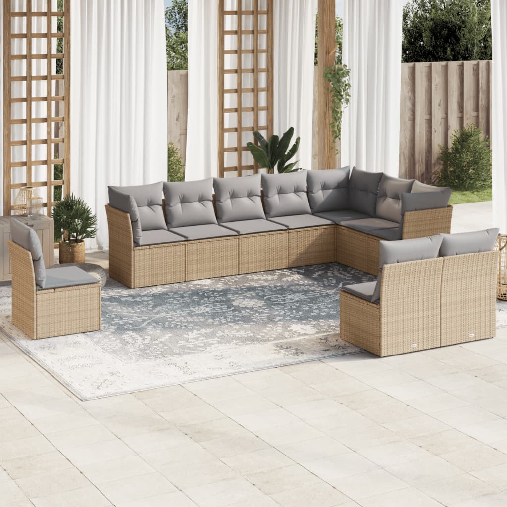 Set Divano da Giardino 10 pz con Cuscini Beige in Polyrattan | homemem39