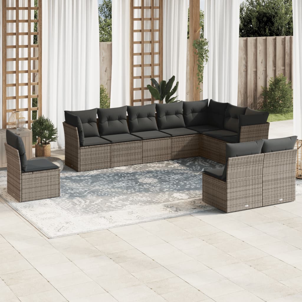 Set Divano da Giardino 10 pz con Cuscini Grigio in Polyrattan | homemem39