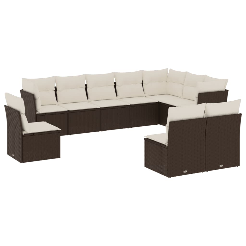 Set Divani da Giardino 10pz con Cuscini in Polyrattan Marrone - homemem39