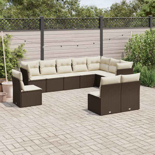 Set Divani da Giardino 10pz con Cuscini in Polyrattan Marrone - homemem39